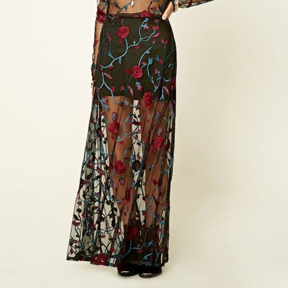 Forever 21 Dresses & Skirts - Beautiful Embroidered Skirt with lace overlay
